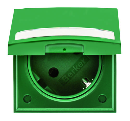SCHUKO socket outlet with hinged cover and labelling field  green glossy  
