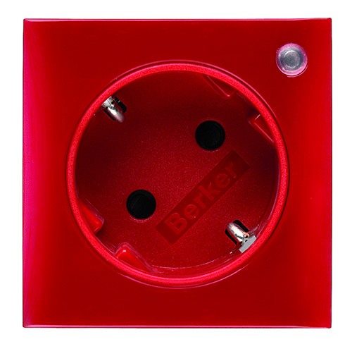 Steckdose SCHUKO 45° mit Kontroll-LED, rot glänzend  